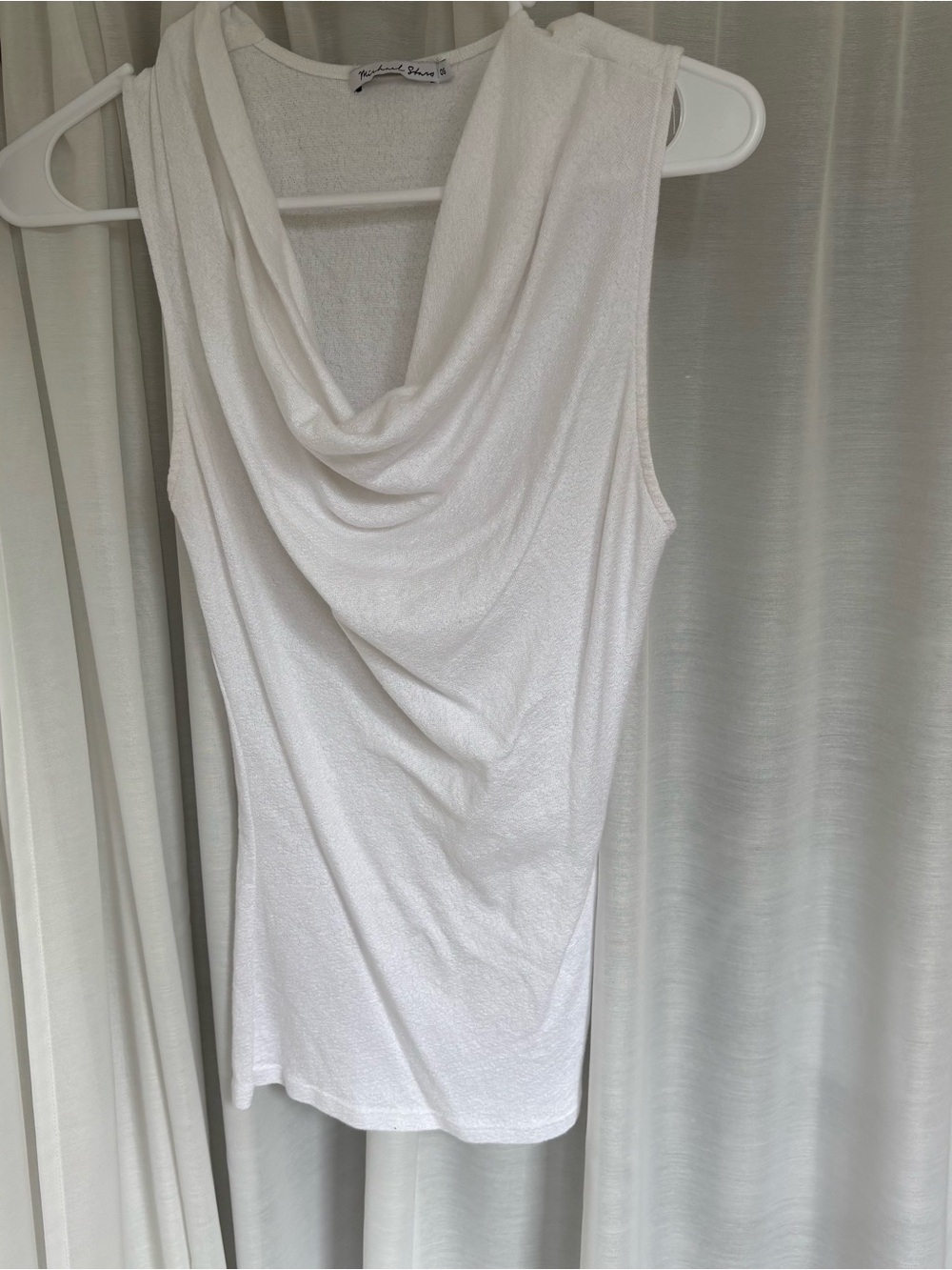 Michael Stars White Cowl Neck Sleeveless Knit Tank Top, One Size